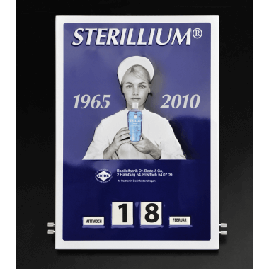 Geprägter Drehkalender Sterillium aus Blech, Format 300 mm x 430 mm 