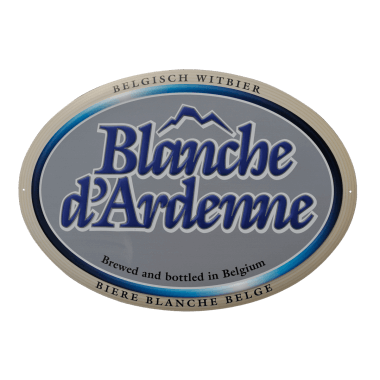 Aluminiumschild Blanche d`Ardenne, ca. 380 x 270 mm, matt, oval, ausgestanzt,  bombiert und geprägt 