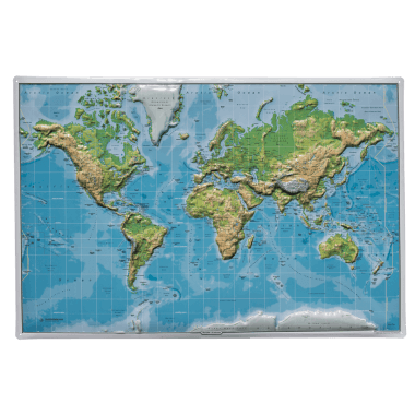 In sechs Ebenen geprägtes Blechschild Weltkarte 
